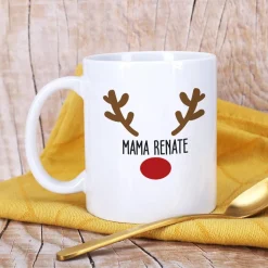 Weihnachtstasse mit Rentiernase, Geweih und Ihrem Wunschnamen