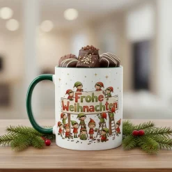 Weihnachtstasse mit Wichtel-Motiv 'Frohe Weihnachten' | Geschenk für Weihnachten & Nikolaus