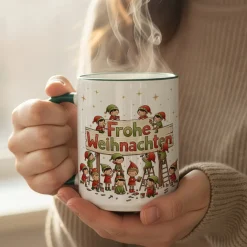 Weihnachtstasse mit Wichtel-Motiv 'Frohe Weihnachten' | Geschenk für Weihnachten & Nikolaus