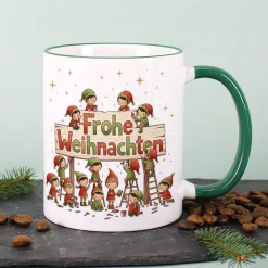 Weihnachtstasse mit Wichtel-Motiv 'Frohe Weihnachten' | Geschenk für Weihnachten & Nikolaus