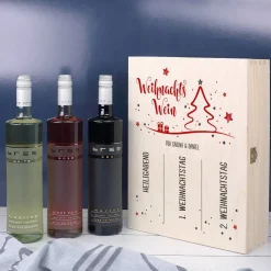 Weihnachtswein in edler Holzbox mit persönlichem Aufdruck