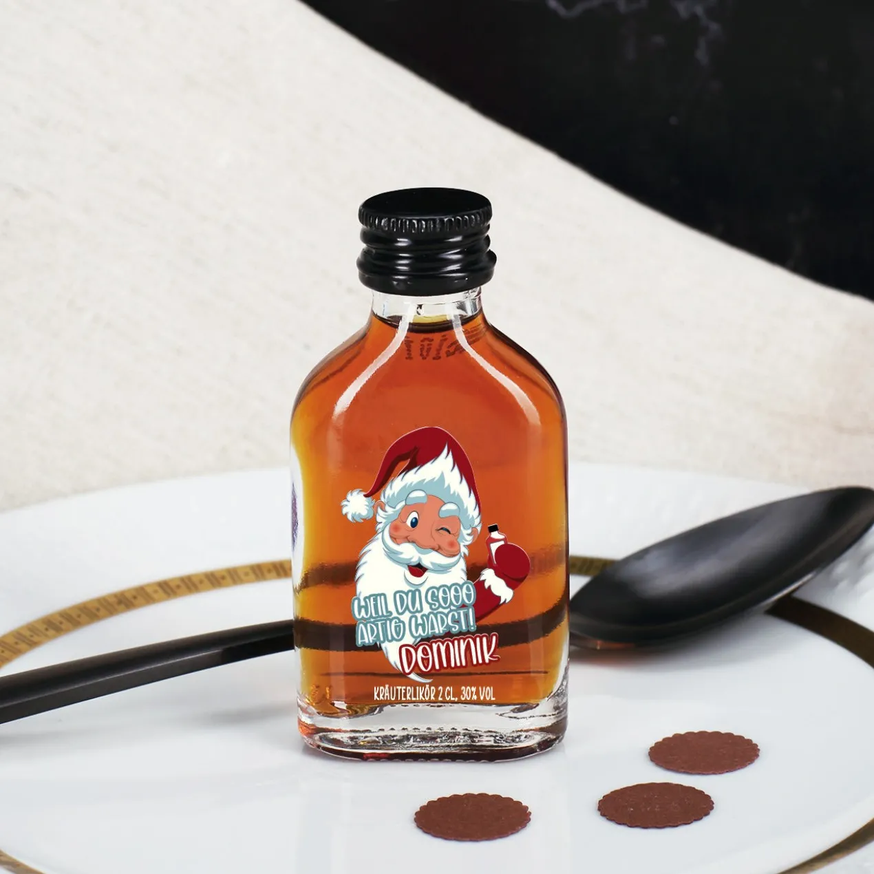 Weil du sooo artig warst - Weihnachtsschnaps mit Wunschname bedruckt