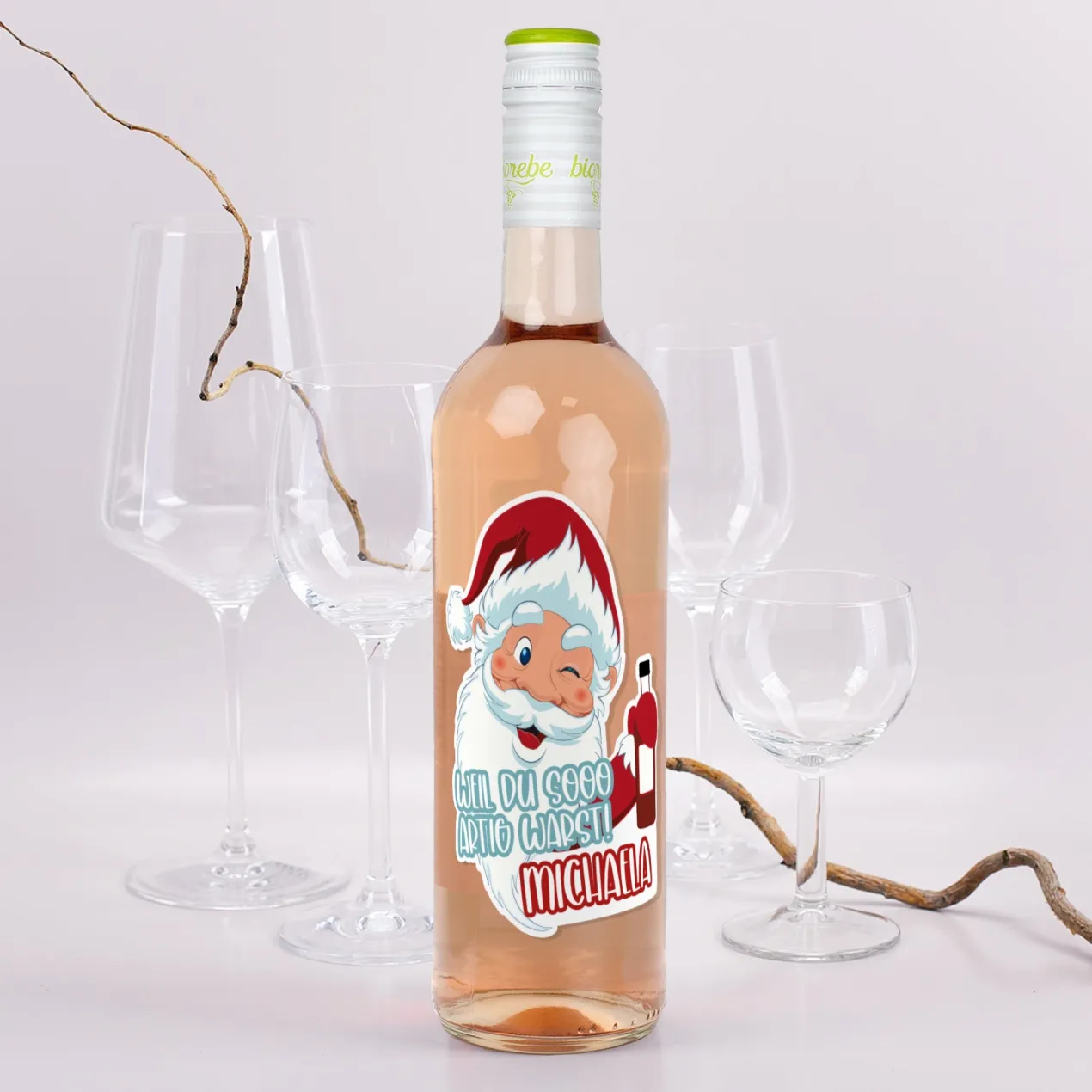 Weil du sooo artig warst! - Weinflasche zu Weihnachten mit Namensaufdruck | Biorebe Wein