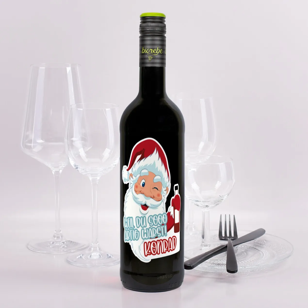 Weil du sooo artig warst! - Weinflasche zu Weihnachten mit Namensaufdruck | Biorebe Wein