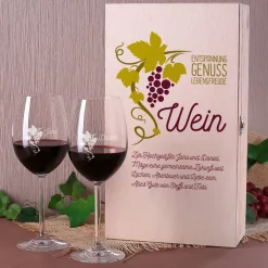 Weinbox Weinranke mit 2 gravierten Gläsern