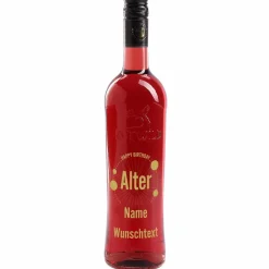 Weinflasche mit Namensgravur, Alter und Wunschtext zum Geburtstag