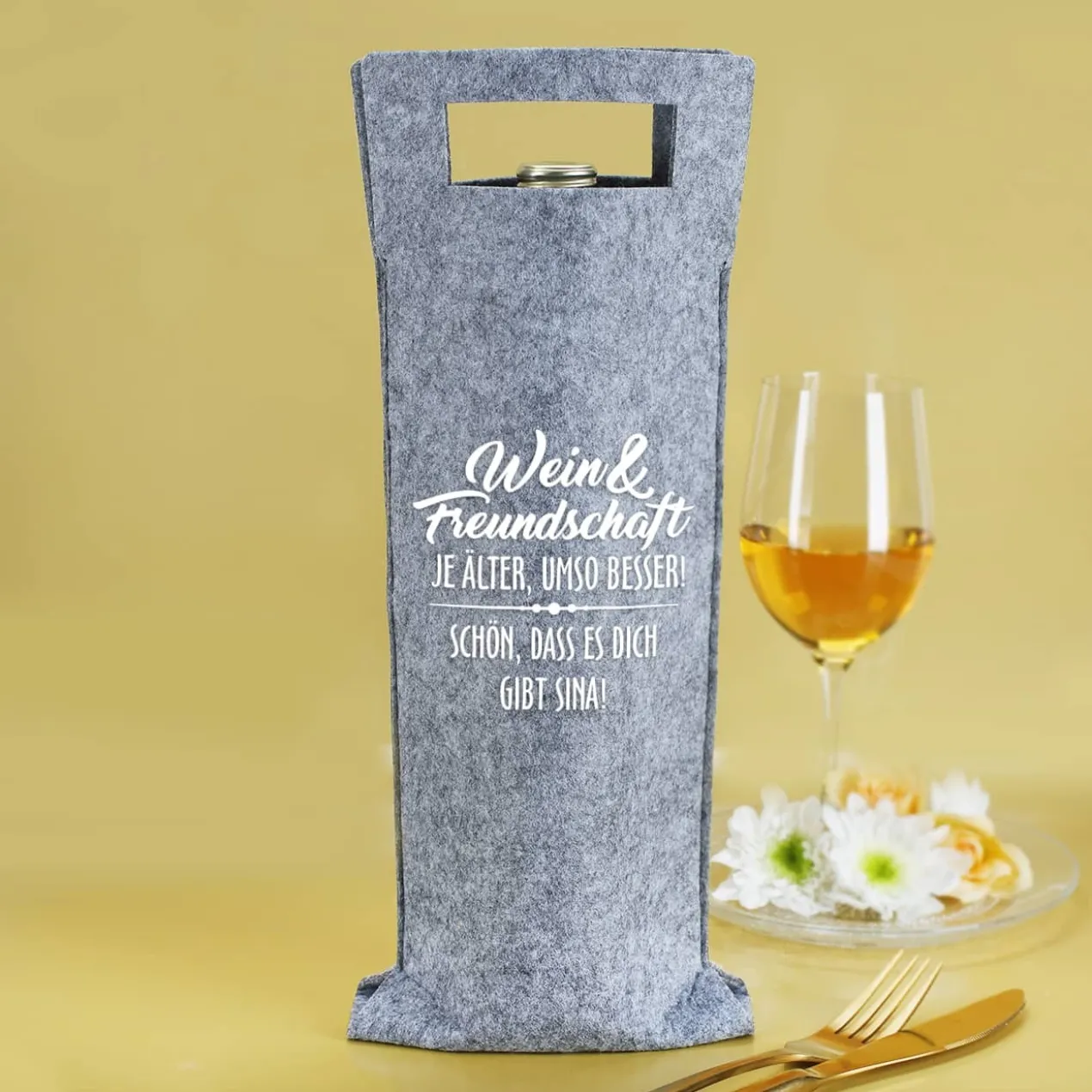 Wein & Freundschaft - Flaschenbeutel mit Ihrem Wunschtext