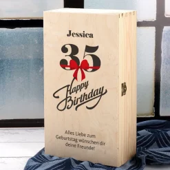 Wein - Geschenkset zum 35. Geburtstag mit graviertem Glas und Flasche