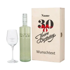 Wein - Geschenkset zum 30. Geburtstag aus Glas und Flasche in persönlicher Holzbox