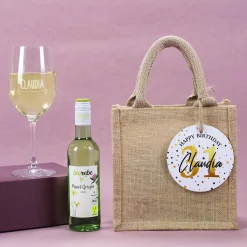Wein Geschenkset zum Geburtstag mit Weinglas, Wein und Jutetüte