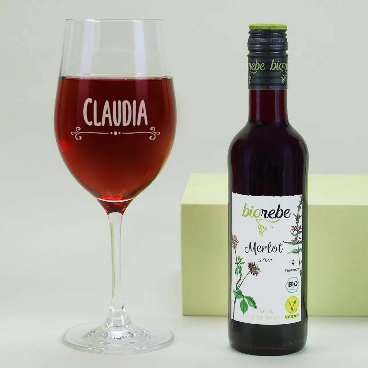 Wein Geschenkset zum Geburtstag mit Weinglas, Wein und Jutetüte