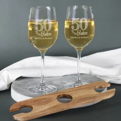 Wein-Geschenkset zur goldenen Hochzeit mit Wunschtext und Namen des Paares