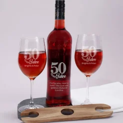 Wein-Geschenkset zur goldenen Hochzeit mit Wunschtext und Namen des Paares
