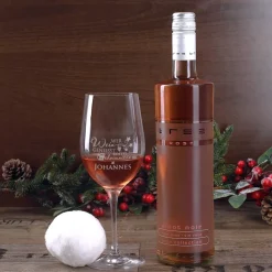 Wein - Geschenkset zu Weihnachten mit graviertem Weinglas und Flasche in bedruckter Holzbox