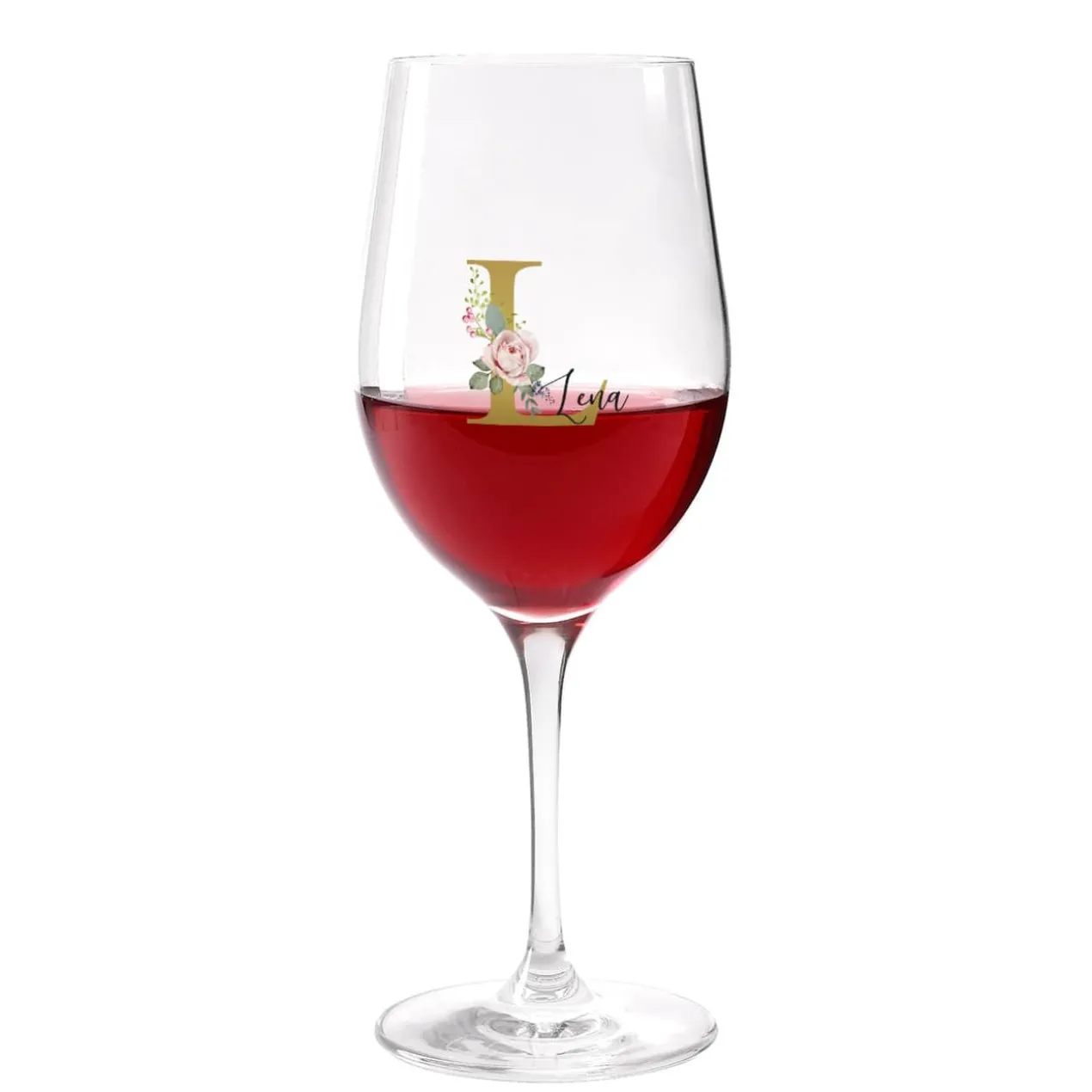 Weinglas mit Rosen-Monogramm und Name
