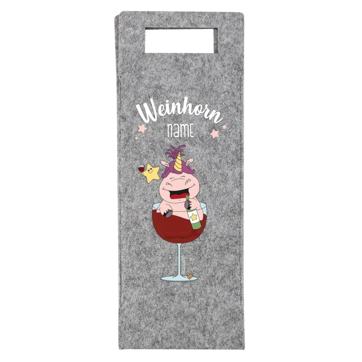 Weinhorn Flaschenbeutel aus Filz mit Knuddelhorn und Name