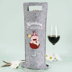 Weinhorn Flaschenbeutel aus Filz mit Knuddelhorn und Name