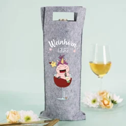Weinhorn Flaschenbeutel aus Filz mit Knuddelhorn und Name