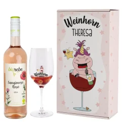 Weinhorn Geschenkset mit Weinglas und Biorebe Wein | Bienenfreundlich, Nachhaltig, Vegan
