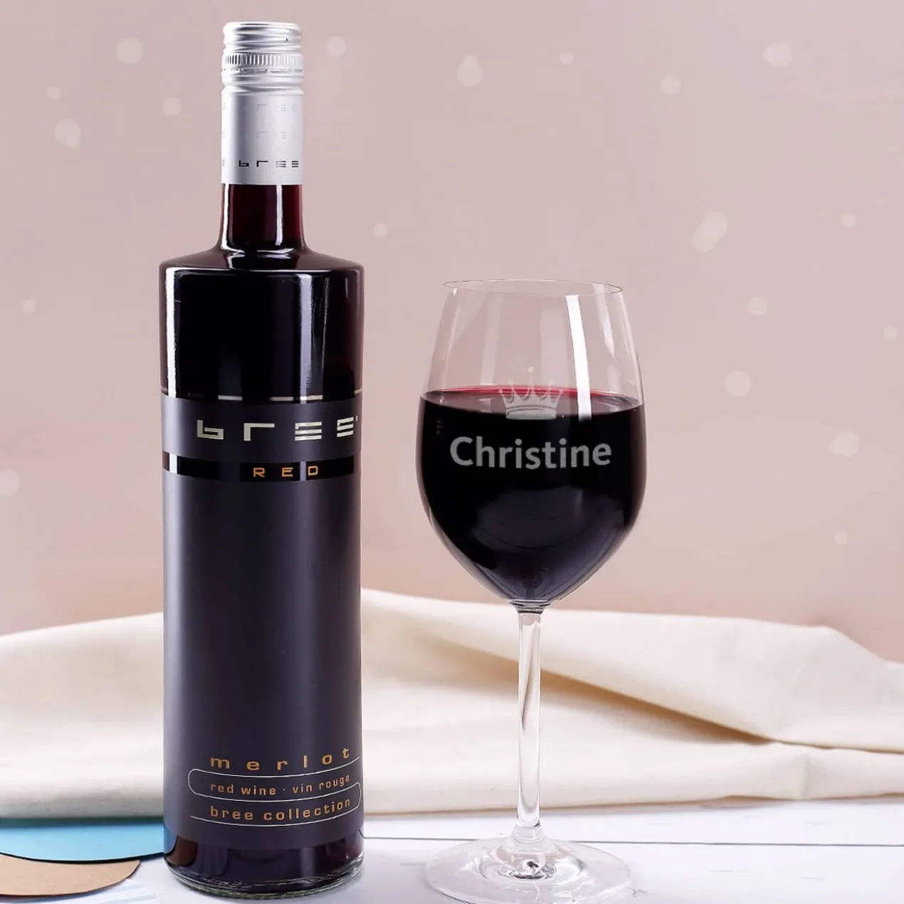 Weinset - Auf die Freundschaft - mit graviertem Glas in edler Holzverpackung