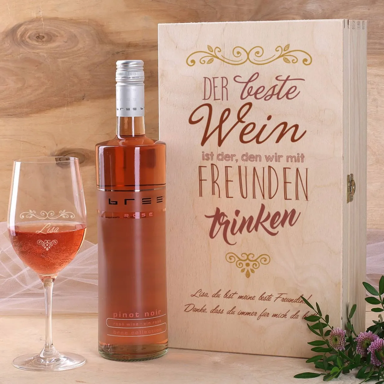 Weinset für die Liebsten mit Bree Weinflasche und Weinglas