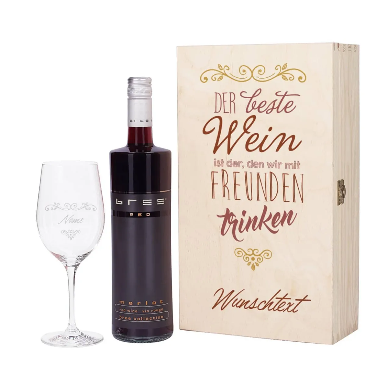 Weinset für die Liebsten mit Bree Weinflasche und Weinglas