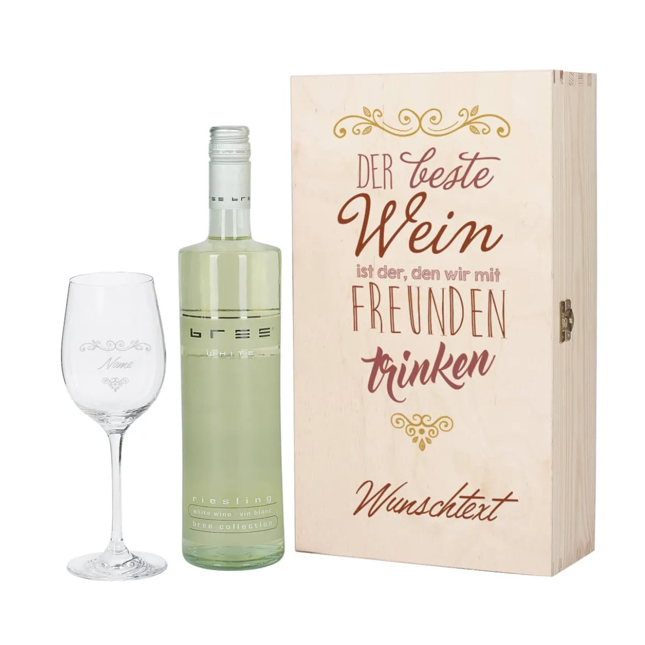 Weinset für die Liebsten mit Bree Weinflasche und Weinglas