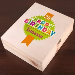 Weinset Happy Birthday in Holzbox mit Name und Alter