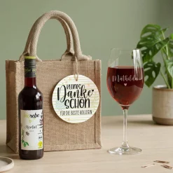 Weinset - Kleines Dankeschön - mit Weinglas, Wein und Verpackung