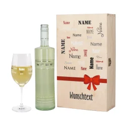 Wein-Set mit bedrucktem Glas in edler Holzverpackung