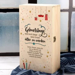 Wein-Set zum Geburtstag mit graviertem Glas in edler Holzverpackung