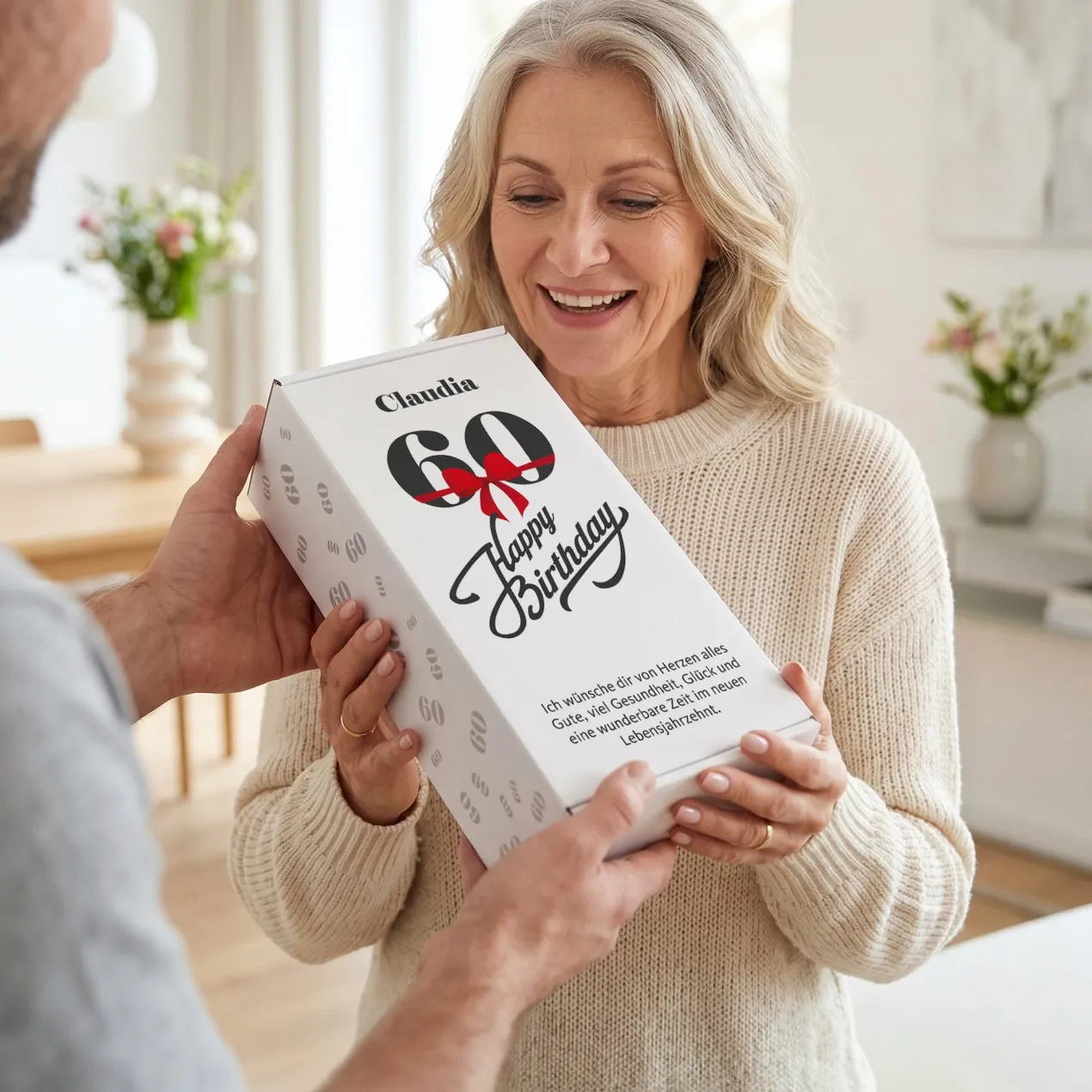Weinset zum 60. Geburtstag mit graviertem Weinglas in Geschenkbox