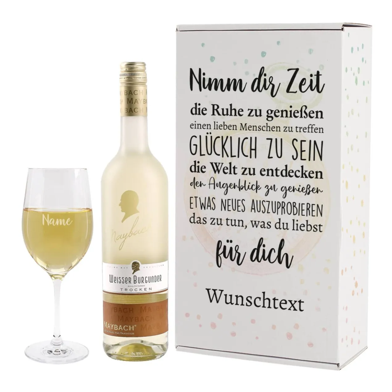 Weinset zur Rente - Nimm dir Zeit - mit Maybachwein und graviertem Glas