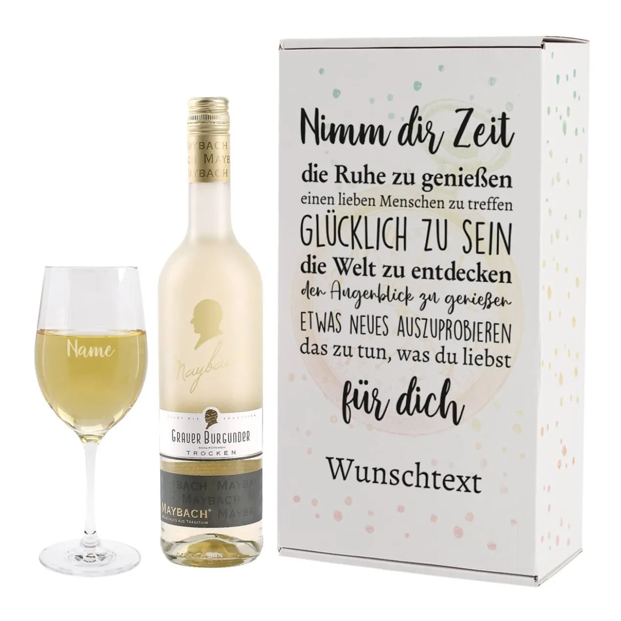 Weinset zur Rente - Nimm dir Zeit - mit Maybachwein und graviertem Glas