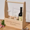 Weinträger aus Holz mit zwei Zeilen Wunschtext graviert