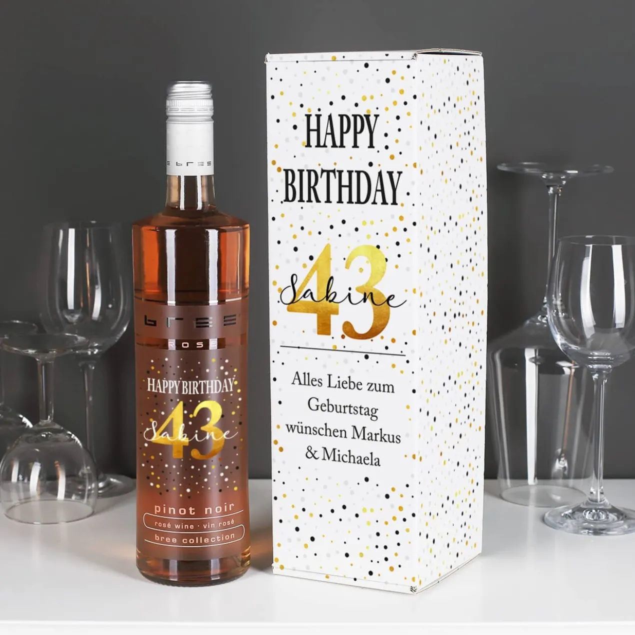 Weinverpackung mit BREE Weinflasche zum Geburtstag - mit persönlichem Aufdruck