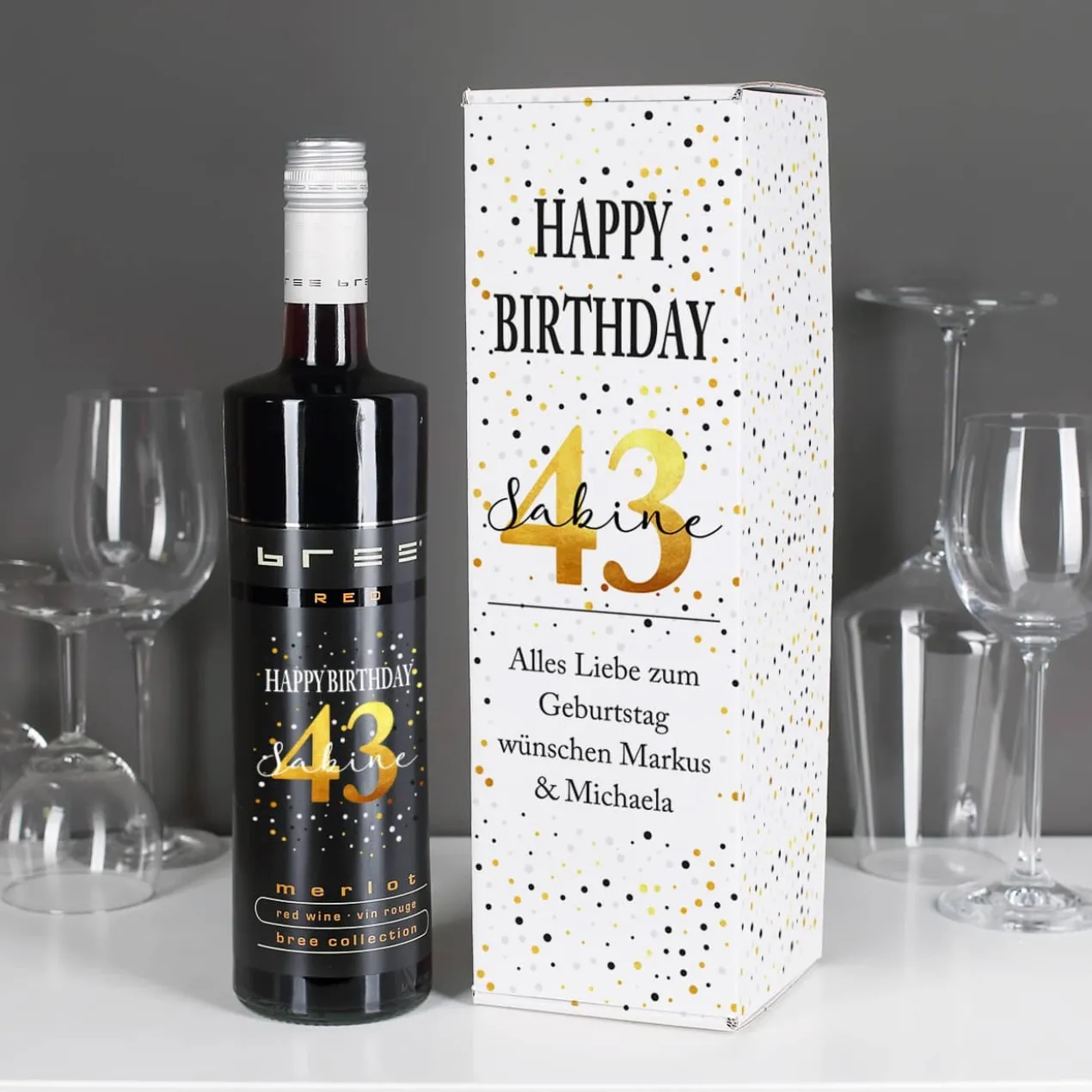 Weinverpackung mit BREE Weinflasche zum Geburtstag - mit persönlichem Aufdruck