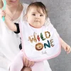 Weiß/rosa Lätzchen - little Wild One - mit Wildtieren und Name