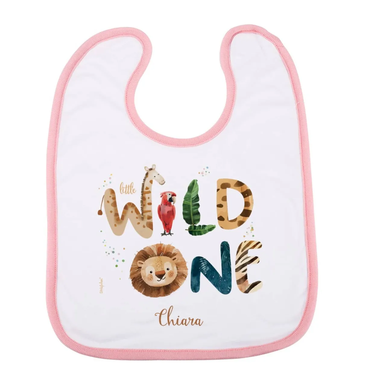 Weiß/rosa Lätzchen - little Wild One - mit Wildtieren und Name
