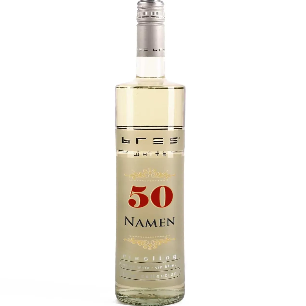 Weißwein Bree mit Namen des Paares zur Goldhochzeit