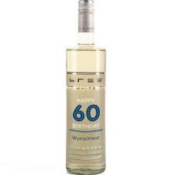 Weißwein mit Wunschtext - Happy Birthday - zum 60. Geburtstag