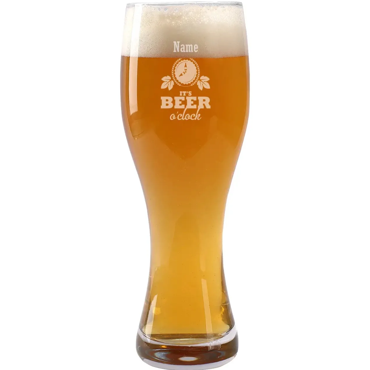 Weizenbierglas Beer o'clock mit Namensgravur in zwei Größen