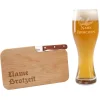 Weizenbierglas und Messerbrett Brotzeit mit Wunschnamen graviert
