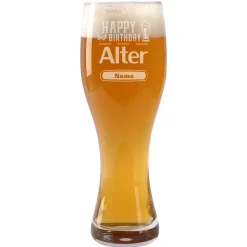 Weizenglas Happy Birthday mit persönlicher Gravur in zwei Größen