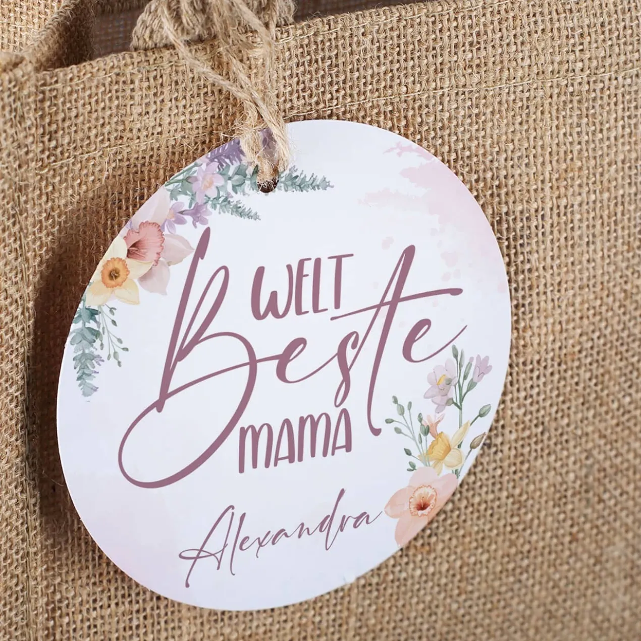 Welt beste Mama - Wein Geschenkset im Jutebeutel