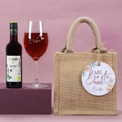 Welt beste Mama - Wein Geschenkset im Jutebeutel