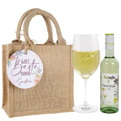Welt beste Mama - Wein Geschenkset im Jutebeutel
