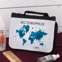 Weltenbummler - Kulturtasche mit Name bedruckt