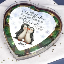 Wenn Schneeflocken Küsse wären - Pralinenherz in zwei Geschmackssorten