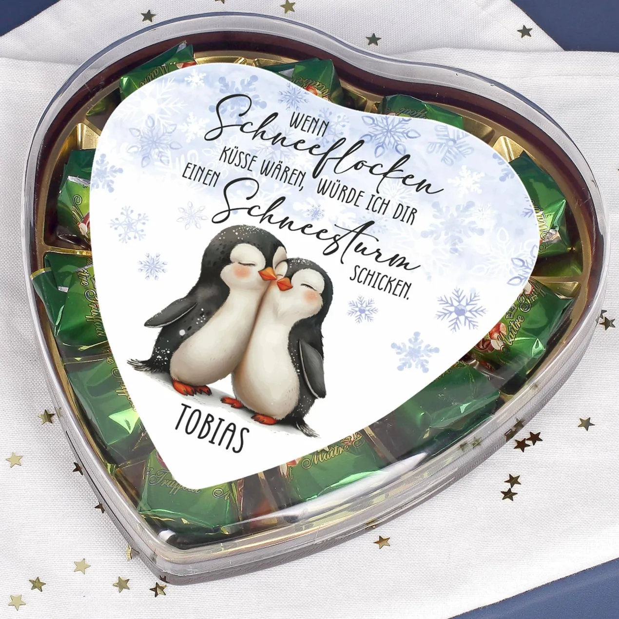 Wenn Schneeflocken Küsse wären - Pralinenherz in zwei Geschmackssorten